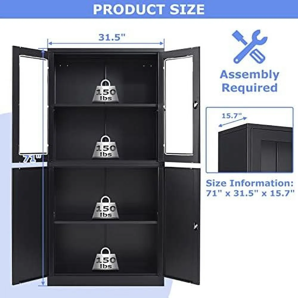 SQYTHGB Glass Display Cabinet Curio Cabinet with Glass Door and Adjustable Shelves  71"
