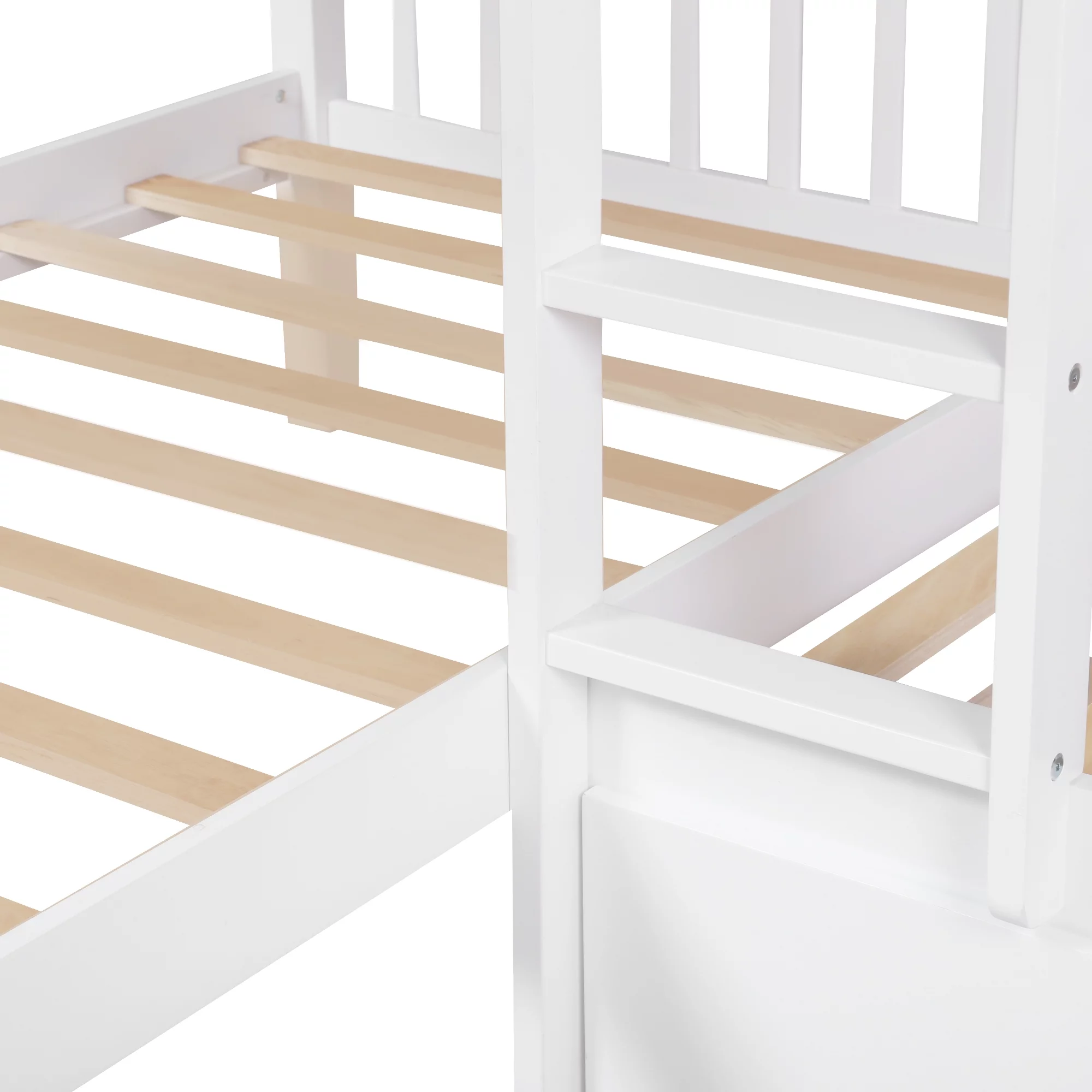 White Twin L-Shaped Bunk Bed with Drawers