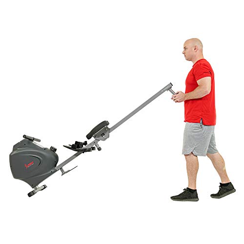 Sunny Health & Fitness Multi-Function Premium Magnetic Rowing Machine, Bicep Curls, Upward Rows, Seated Rows, Foldable Slide Rails, Digital Monitor