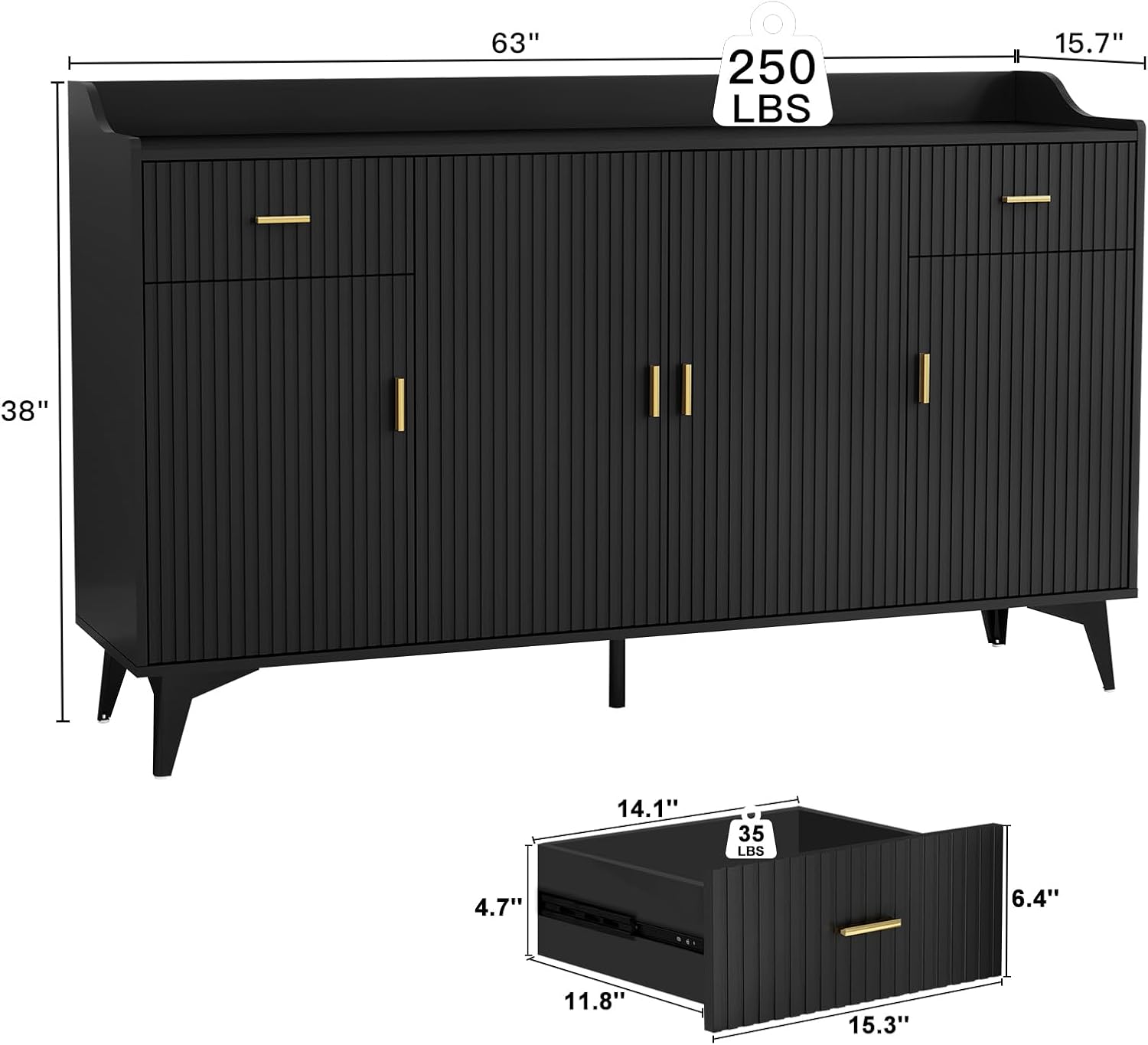 Wakefit Sideboard Buffet Cabinet with Storage, Fluted Doors & Drawer