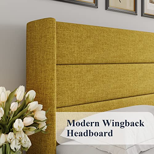 Allewie Full Size Lift Up Storage Bed, Modern Wingback Headboard, Hydraulic Support, No Box Spring Needed, Light Beige