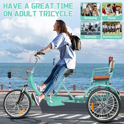 MOOITZ Adult Tricycle, 20 Inch 3-Wheel Bikes, Trike for Adults with Seat, Low Step-Through Cruiser Bike with Front and Rear Baskets
