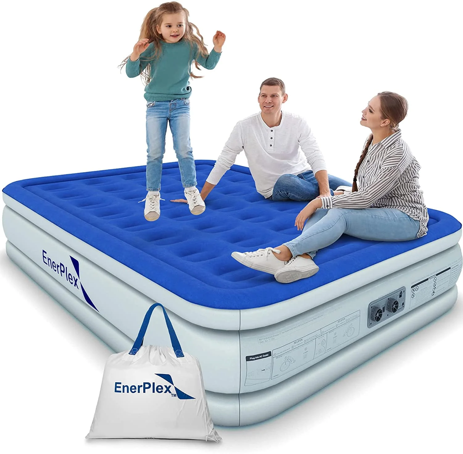 EnerPlex Luxury 16 Inch Double High Air Mattress with Built in Pump, Queen