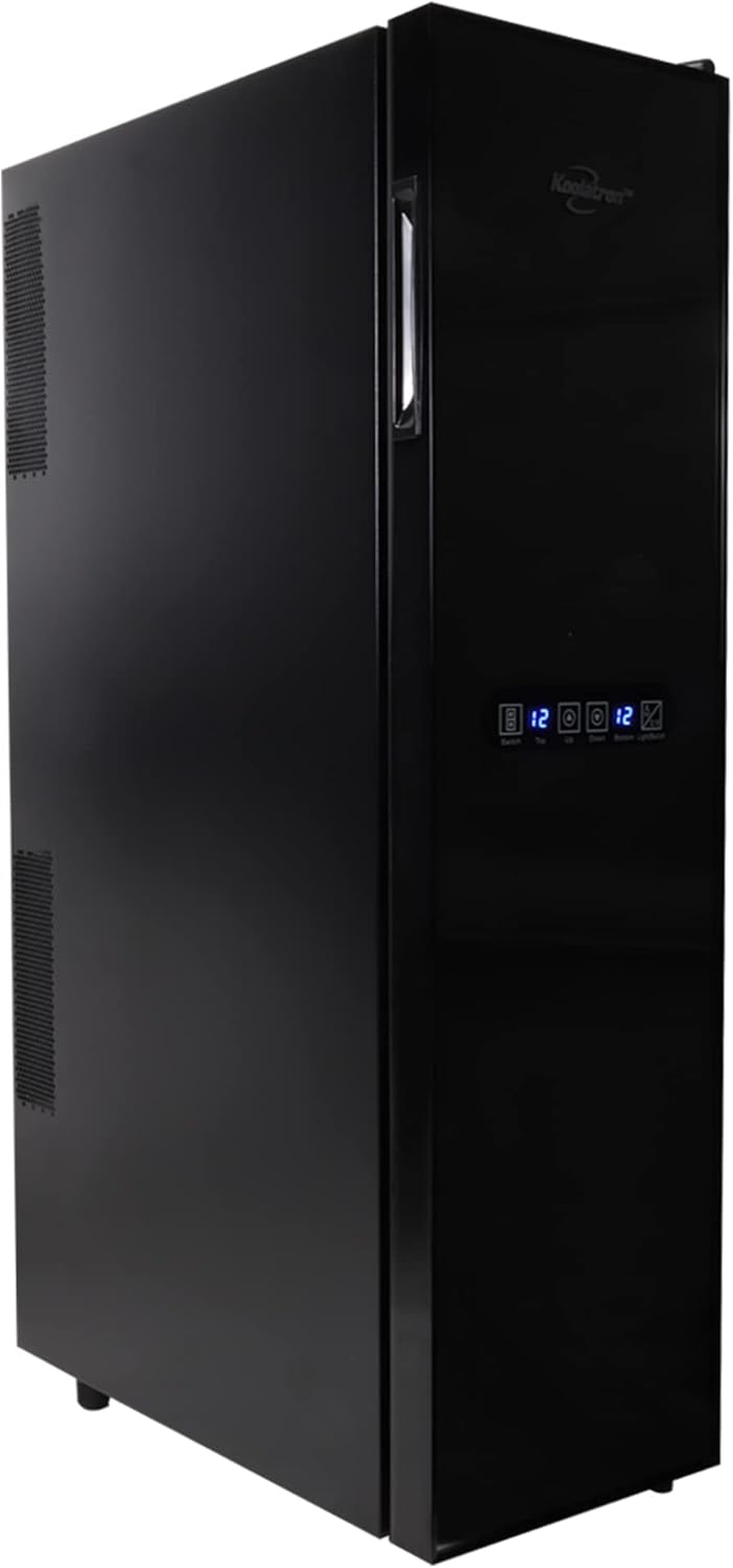 Koolatron 18 Bottle Slim Dual Zone Wine Cooler, Black Thermoelectric Wine Fridge, 1.9 cu. Ft (53L) Freestanding Wine Cellar, Red, White