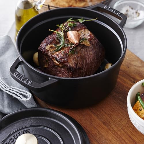 STAUB Cast Iron Dutch Oven 5.5-qt Round Cocotte, Made in France, Serves 5-6, Black Matte