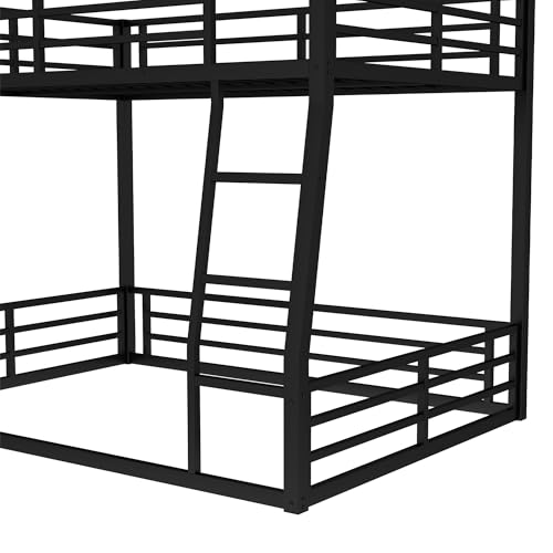Heavy Duty Bunk Bed Frame with Ladder, Twin XL Over Twin XL Bunk Beds with Safety Guardrails, Adults Bunk Beds with Noise-Reducing Rubber Stoppers