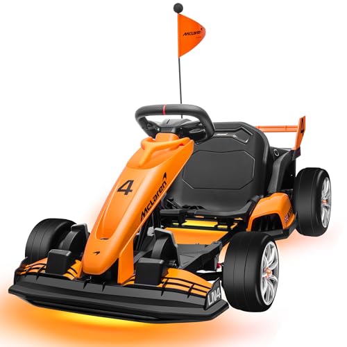 ENYOPRO 24V 7Ah Electric Go Kart for Kids, Licensed McLaren Go Cart w/3-Section Adjustable Seat, Soft Start & Brake Pedal