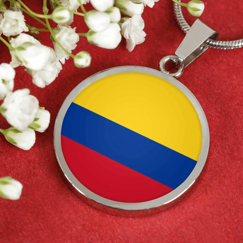 Colombia Flag Necklace Stainless Steel or 18k Gold 18-22"