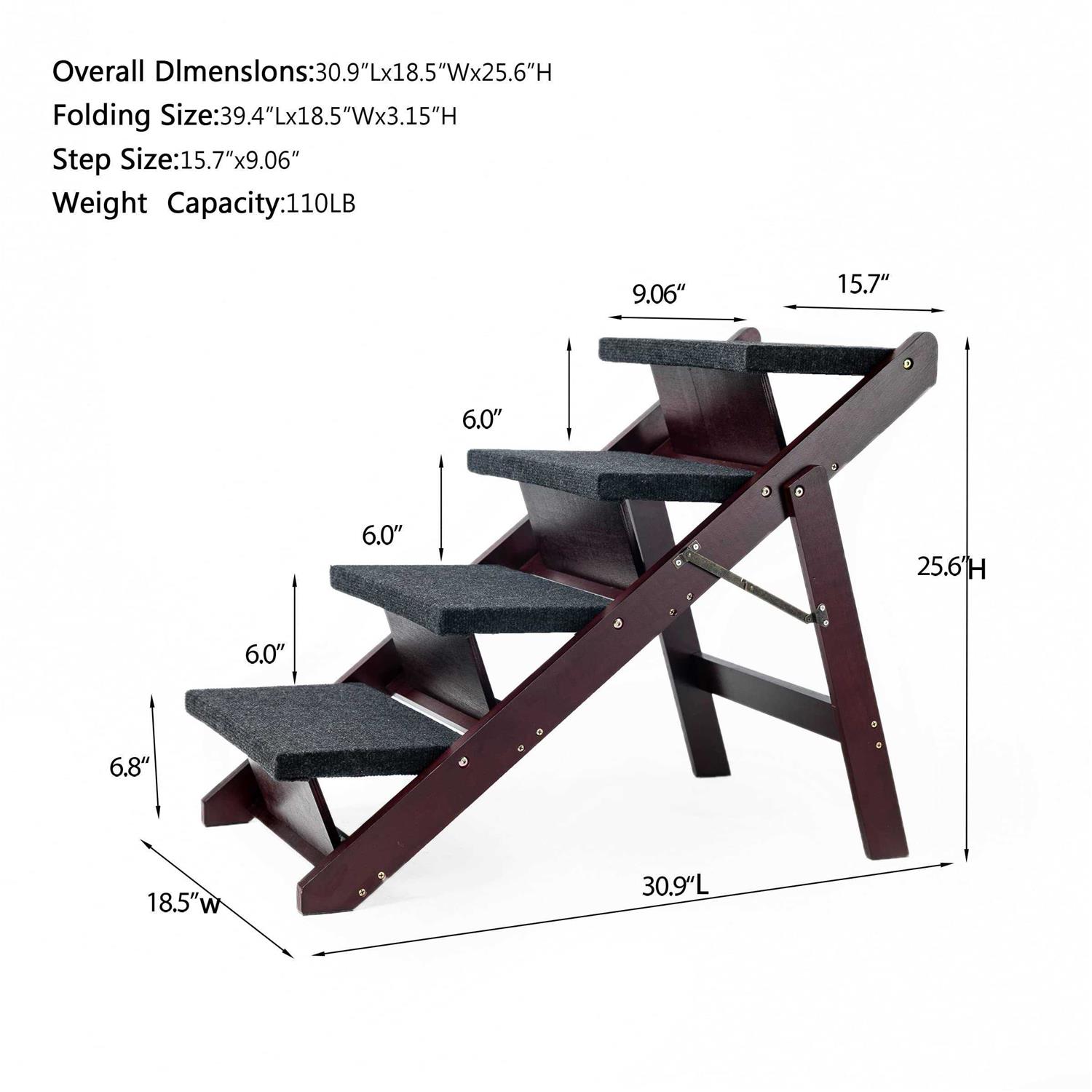 Mewang Wooden Dog Stairs/Steps Foldable 4 Levels Pet Stairs &amp; Ramp Perfect for Beds and Cars - Pet Supplies online store