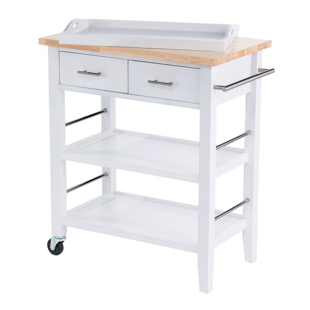 Trinity Wood Kitchen Cart with Drawers Tray - White