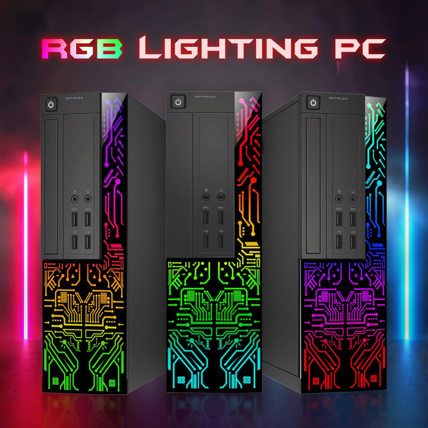 Dell OptiPlex Desktop Customized RGB Lights Computer, Intel i5 Quad-Core Processor 3.20GHz, 8GB RAM, 256GB SSD, DisplayPort, Wi-Fi, Windows 10