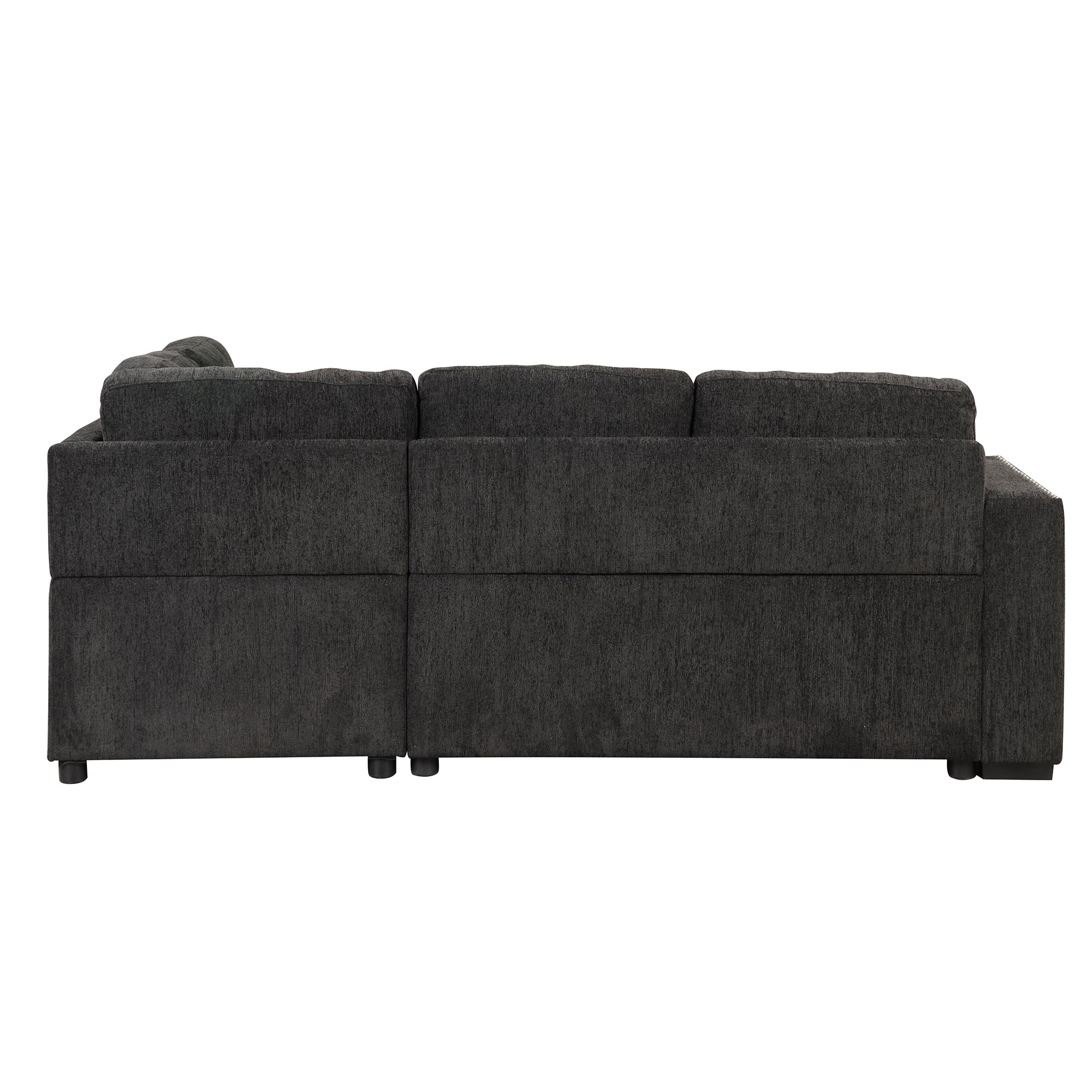 Reversible Sectional Pull-Out Sofa Bed L-Shaped Corner with Storage Chaise, Black