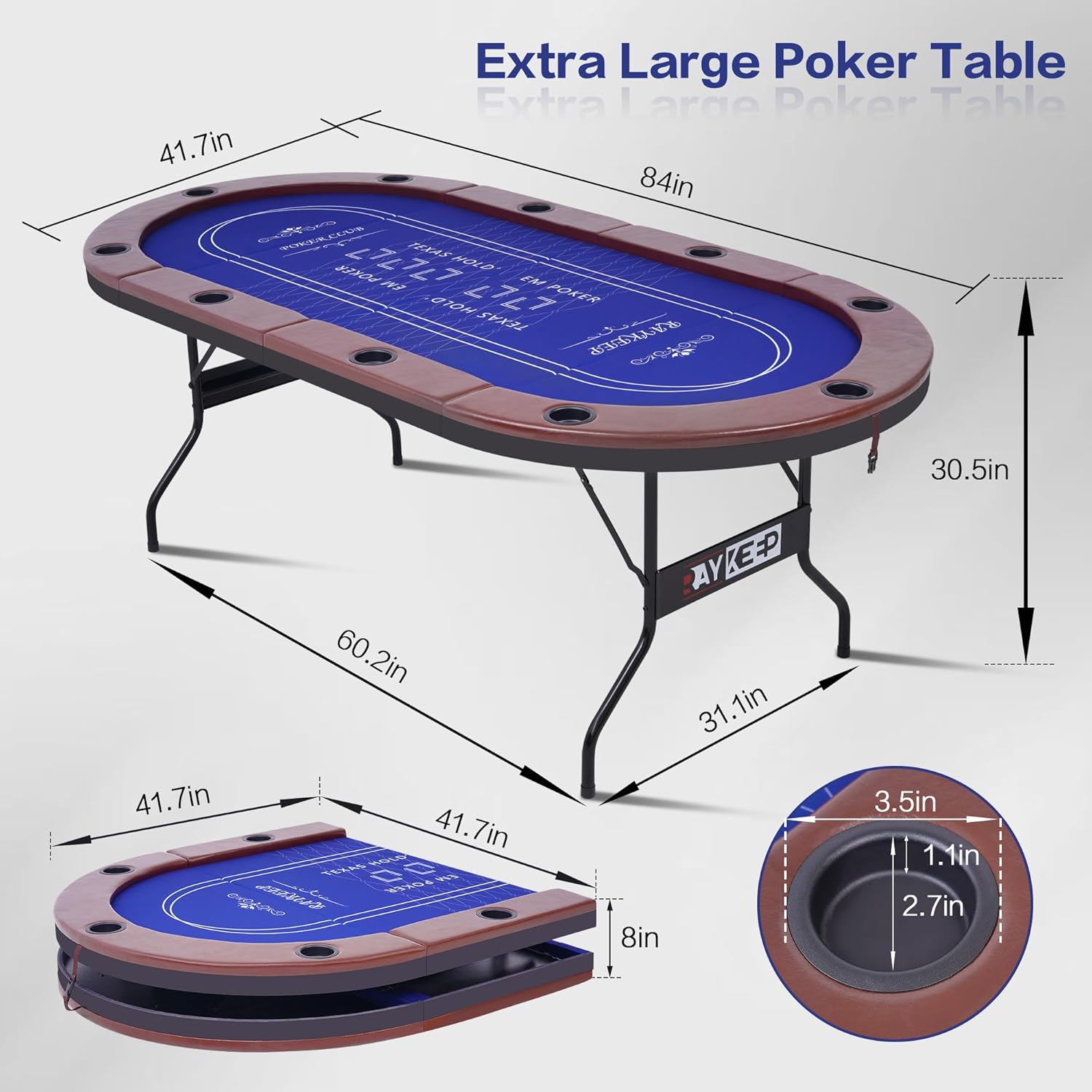 10 Player Poker Table Foldable, 84" Folding Blackjack Texas Holdem Table
