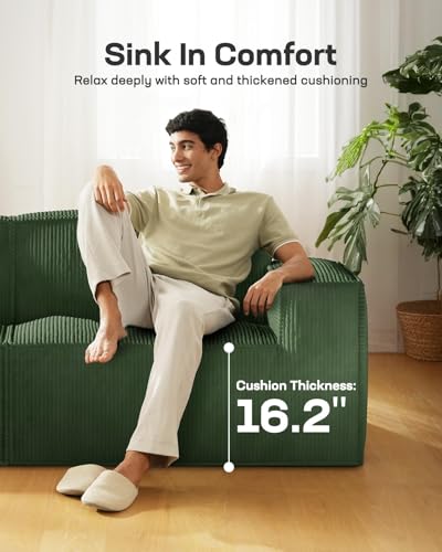 Marsail 142" Oversized Deep U Shaped Modular Sofa, Corduroy Cloud Couches with Deep Seats and High-Back Design