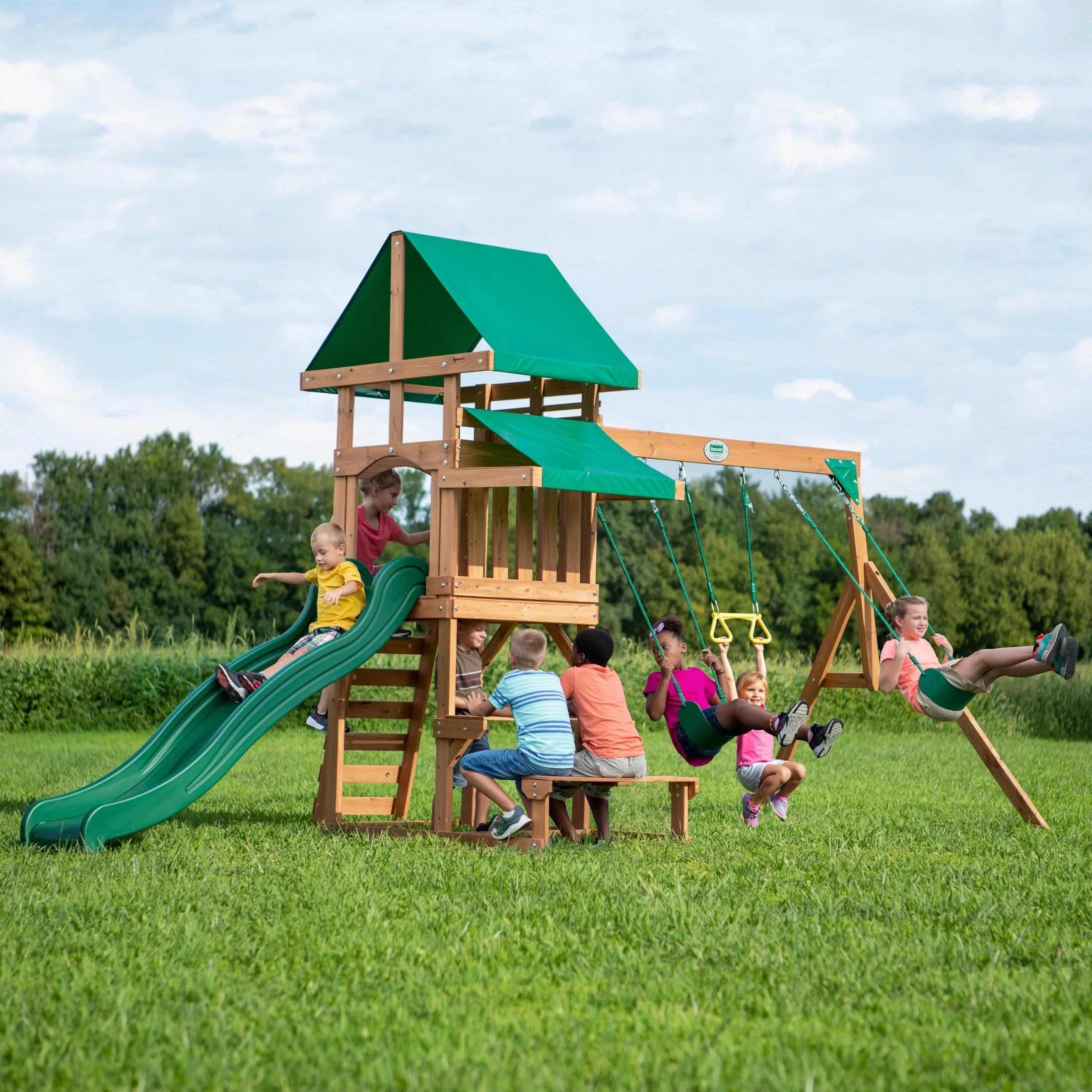 Backyard Discovery Belmont All Cedar Wood Playset Swing Set