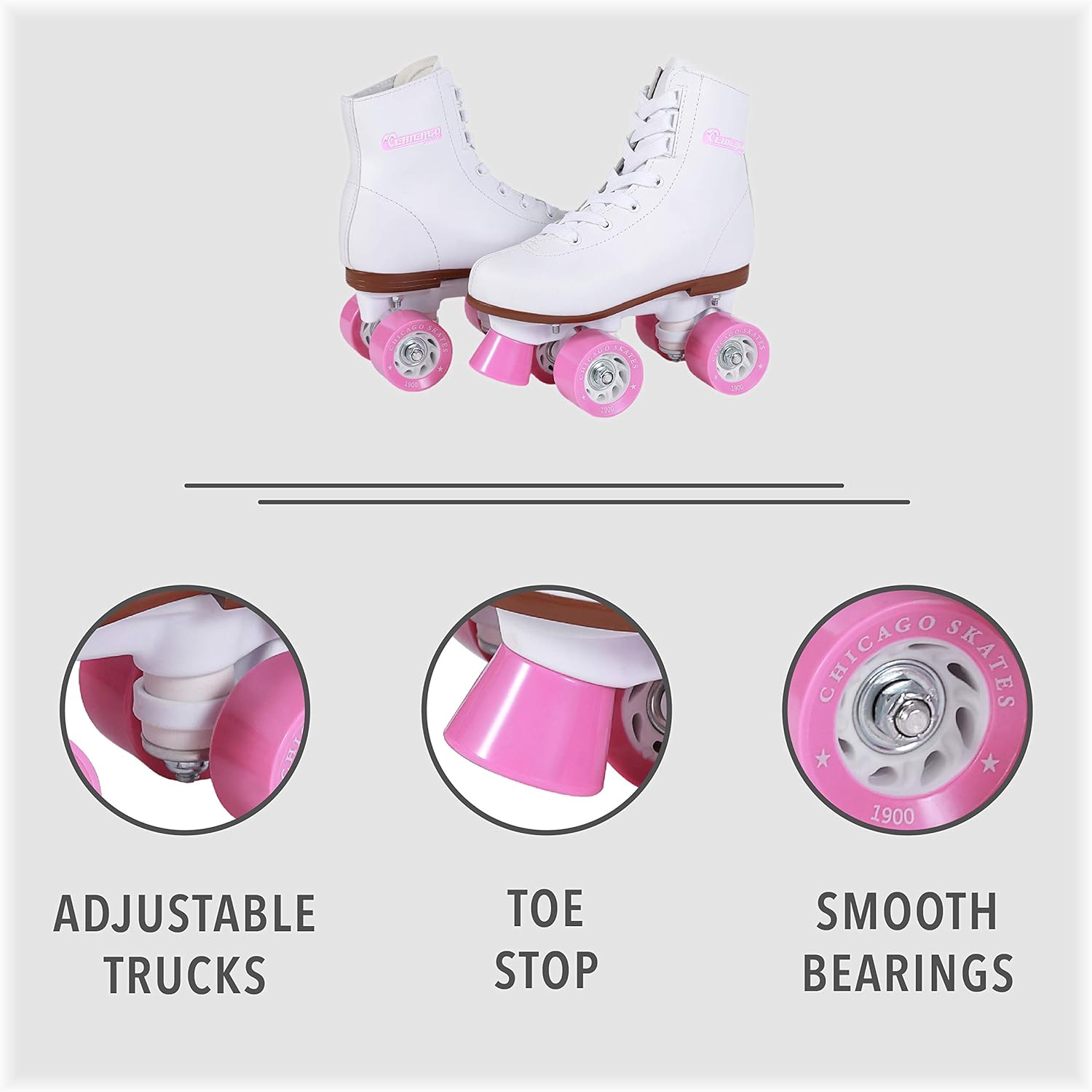 Chicago Skates Girls Rink Roller Skate - White Youth Quad Skates