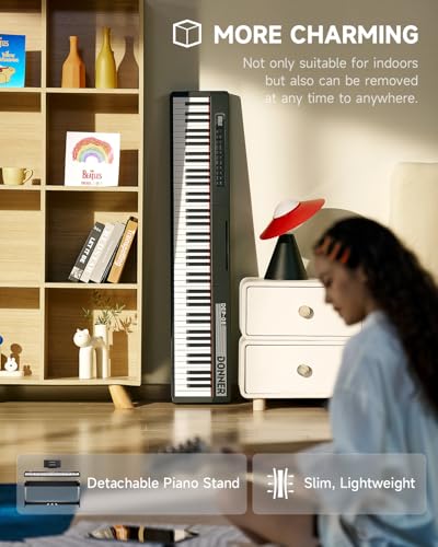 Donner Digital Piano Keyboard Velocity-Sensitive 88 Keys with Removable Piano Stand, Compact Beginner Home Electric Piano with Split Mode, LCD Screen