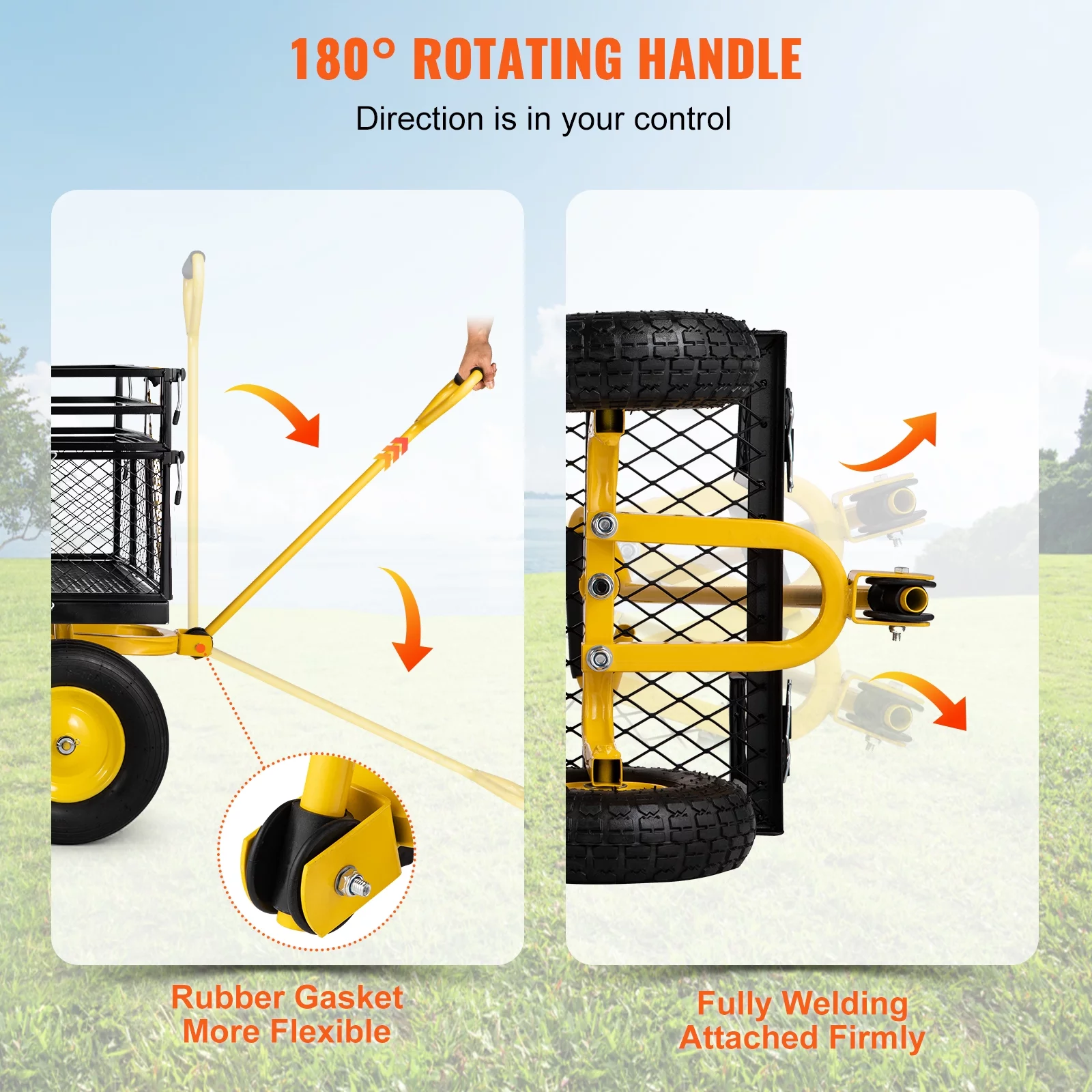 BENTISIM Steel Garden Cart, Heavy Duty 900 lbs Capacity, with Removable Mesh Sides to Convert into Flatbed