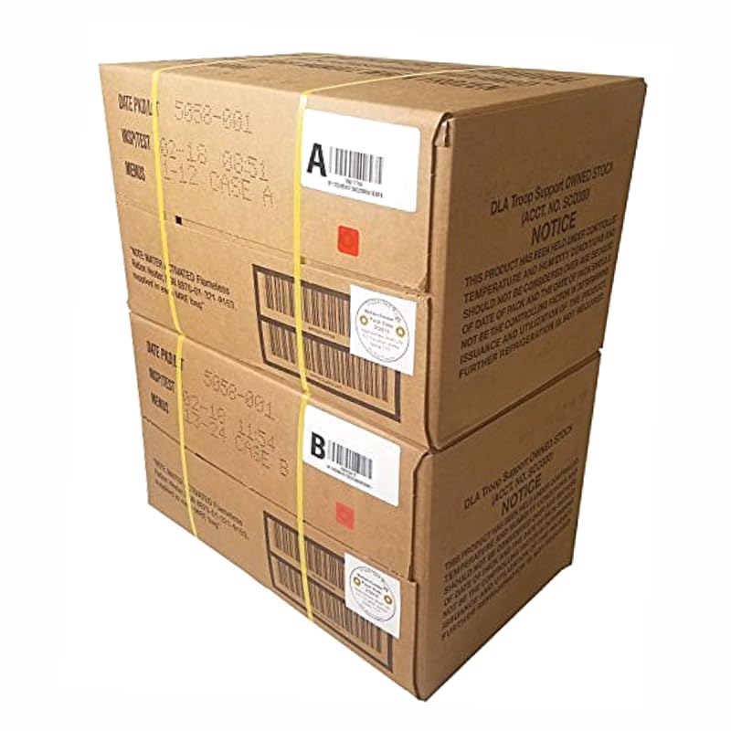 MRE Meals Ready to Eat A and B bundle cases 2025, 2026 inspection. Genuine Military US surplus emergency food bulk supply full box with heater