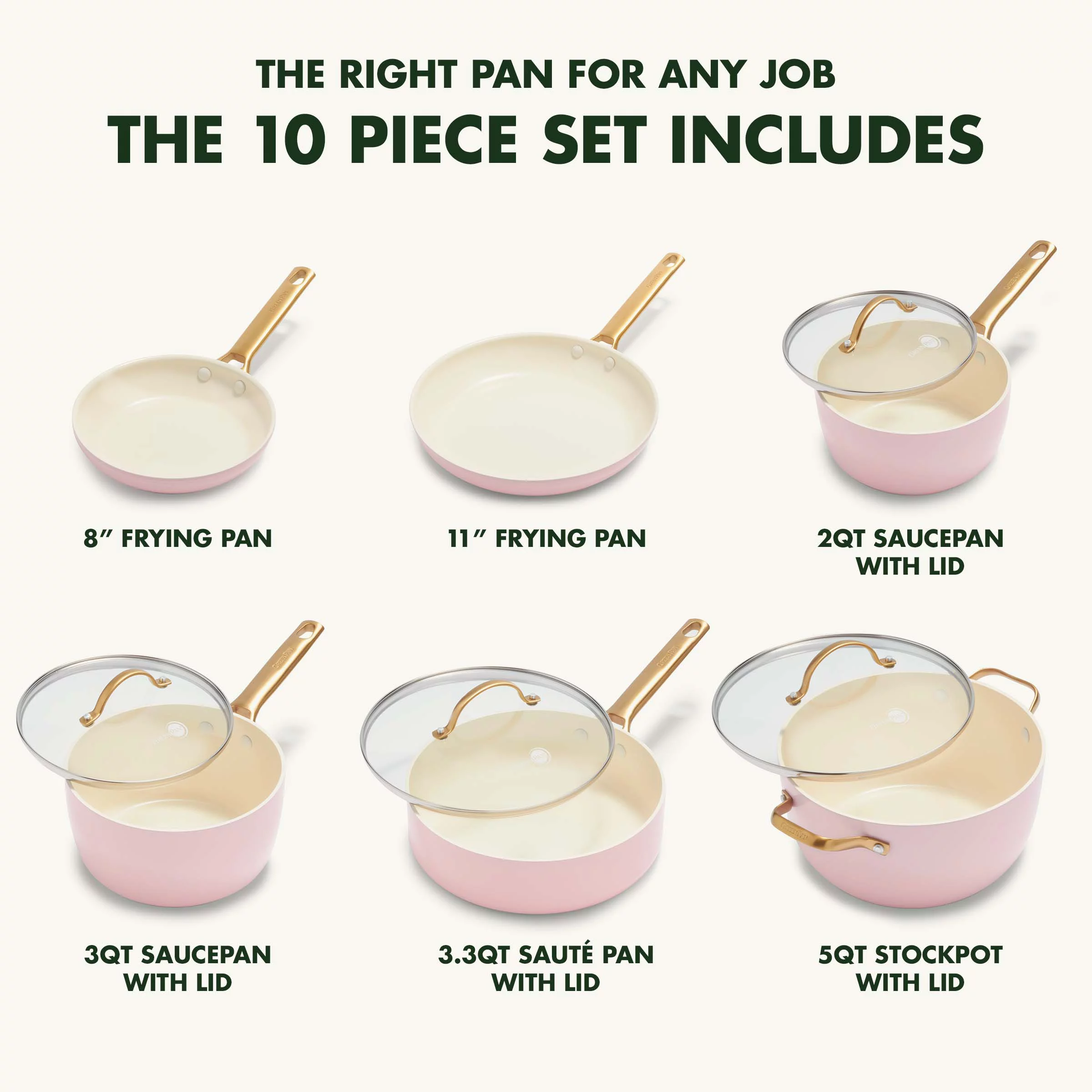 GreenPan Reserve Hard Anodized Healthy Ceramic Nonstick 10 Pc Cookware Set, Blush Pink