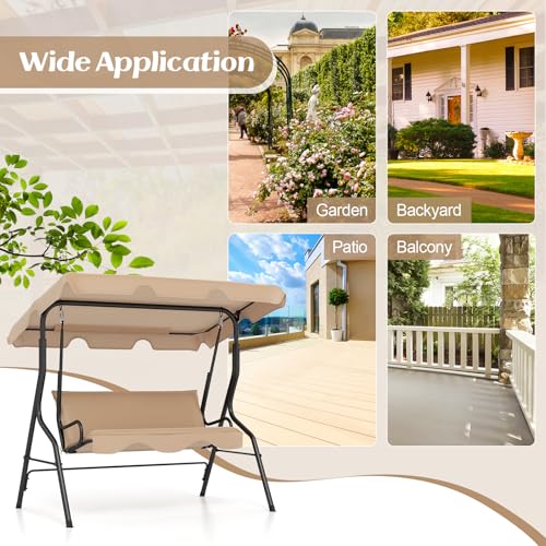 Tangkula 3 Person Porch Swing, Patio with Removable Cushion & Powder-Coated Steel Frame, Outdoor Swing with Canopy for Porch, Backyard, Garden