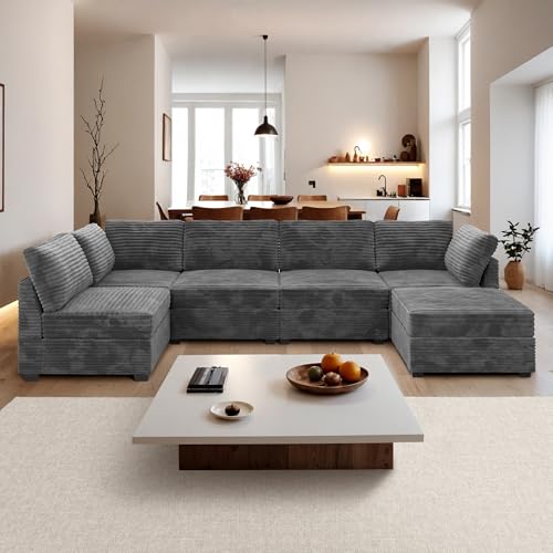 ovios 130.7" Modular Sectional Sofa Couch, U-Shaped Cloud Couches with 2 Ottomans Chaise