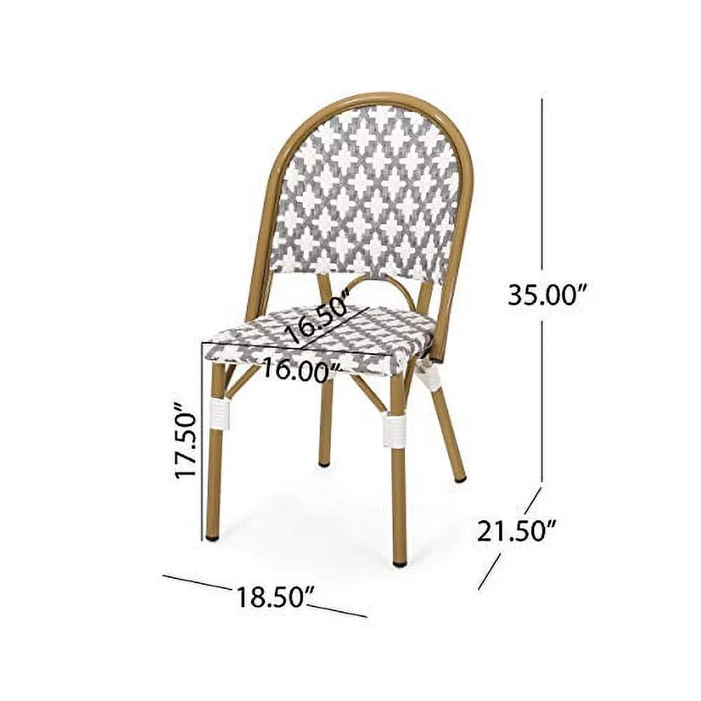 Christopher Knight Home 313259 Anastasia Outdoor French Bistro Chair (Set of 2), Gray + White + Bamboo Print Finish