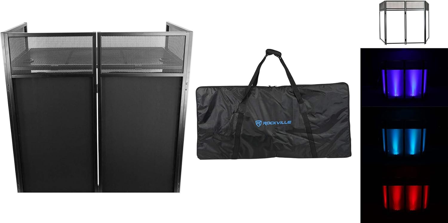 Rockville ROCKBOOTH XL DJ Event Booth Facade w/Built in Table+Travel Bag+Scrims