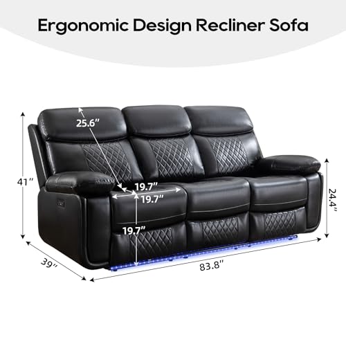 Power Reclining Sofa Couch with Wireless Charger, 3 Seaters with Recliner