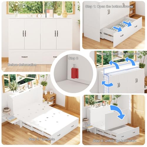 FAMAPY Twin Murphy Bed with Built-in Charging Station, Space-Saving Murphy Bed Chest Twin with Drawer, Foldable