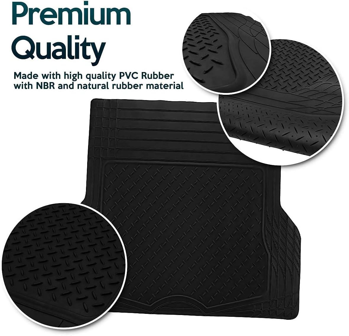 Zone Tech All Weather Rubber Semi Pattern Cargo Liner Trunk Floor Mat – Premium Quality Black Heavy Duty Cargo Trunk Floor Mat Pack of 2