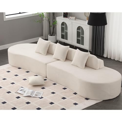 130.5'' Modern Cloud Sectional Sofa, 4-Seat Curved Modular Couch, Comfy Terry Cloth with 3 Pillows, Minimalist Design for Living Room, Hotel