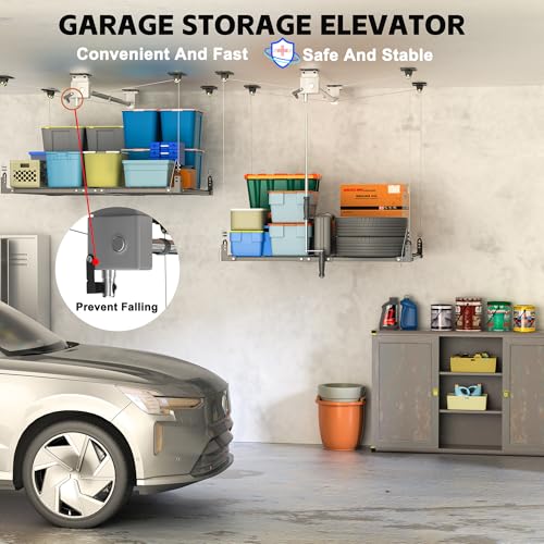 Overhead Garage Storage Rack,4x4FT Ceiling Storage Racks Lift,Adjustable Organization System,Workshops or Basements(Black)
