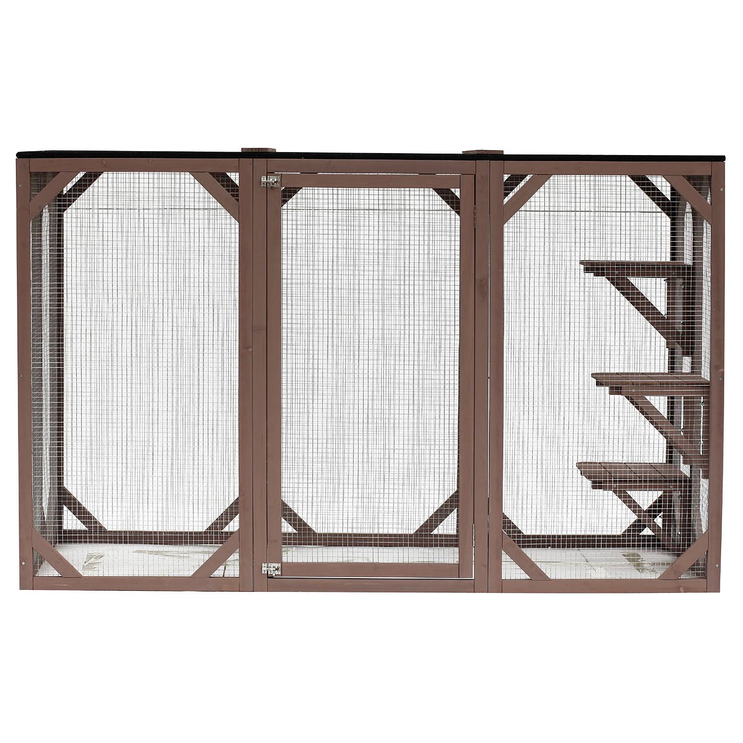 PawHut 71x22 x 32x22 x 44x22 Large Wooden Outdoor Cat Enclosure Catio Cage with 3 Platforms