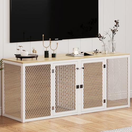 Dog Kennel Furniture for 2 Dogs, Double Dog Cage for Small Medium Dogs, Indoor Dog Crate with Divider and Double Doors, 71.6"* 22.4"* 31.9"H
