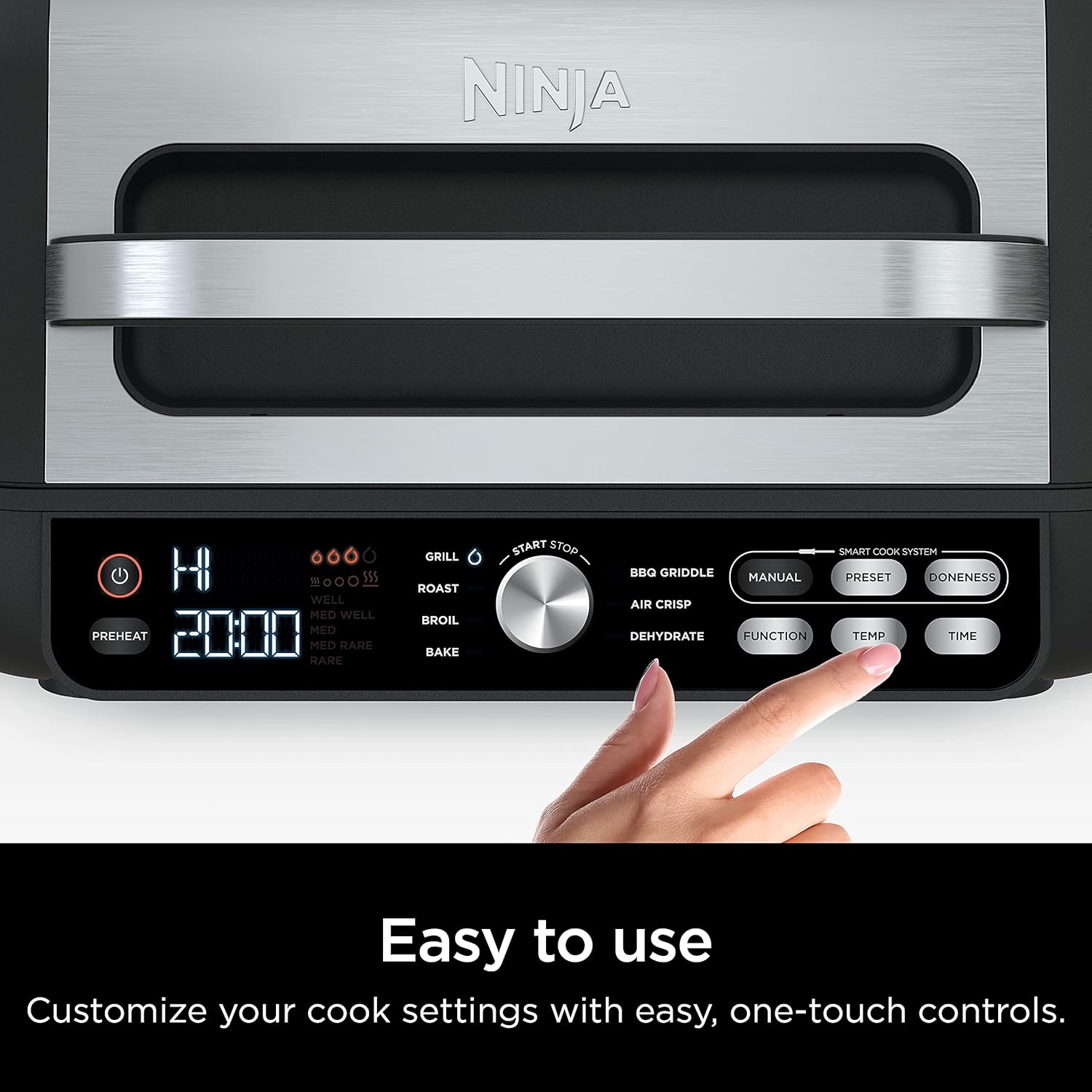 Ninja IG651 Foodi Smart XL Pro 7-in-1 Indoor Grill/Griddle Combo, use Opened or Closed, Air Fry, Dehydrate & More, Pro Power Grate, Flat Top, Crisper