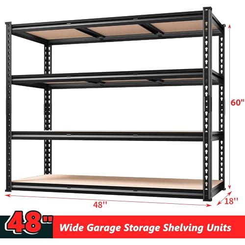 REIBII 48" W Garage Shelving Heavy Duty 3020LBS Storage Shelves 5 Tier Heavy Duty Shelving Adjustable Garage Shelves for Basement, Warehouse