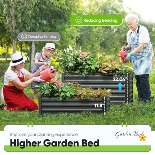 Quictent Raised Garden Bed Galvanized Raised Beds for Gardening Vegetables with Cover 8x4x1 ft Metal Planter Box Outdoor Use (Clear)