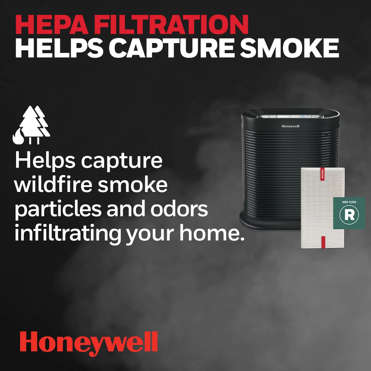 Honeywell Air Purifier, HPA300, 465 sq ft, HEPA Filter, Allergen, Smoke, Pollen, Dust Reducer