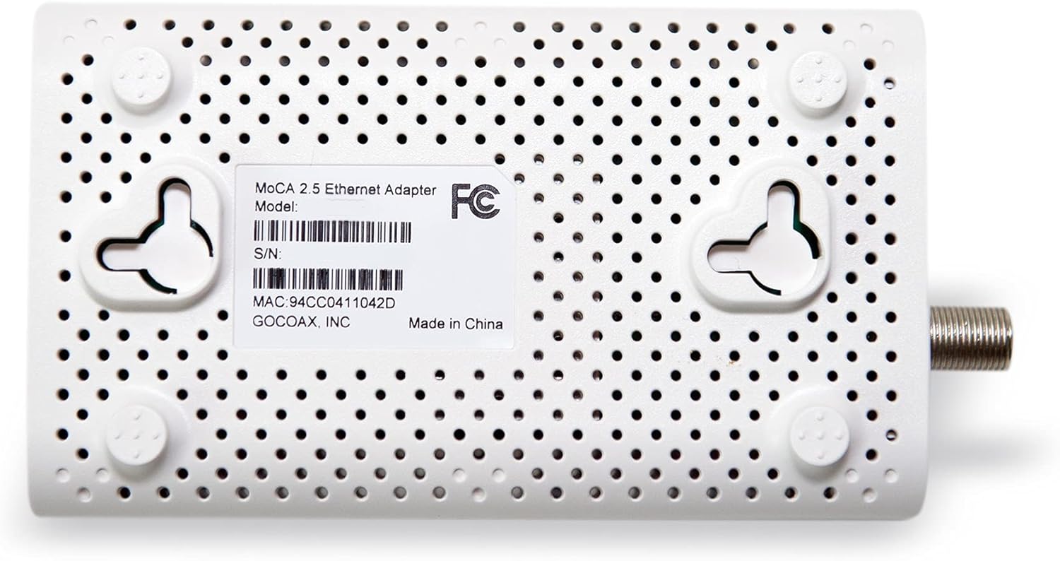goCoax MoCA 2.5 Adapter with 2.5GbE Ethernet Port. MoCA 2.5. 1x 2.5GbE Port. Provide 2.5Gbps Bandwidth with existing coaxial Cables. White(Single