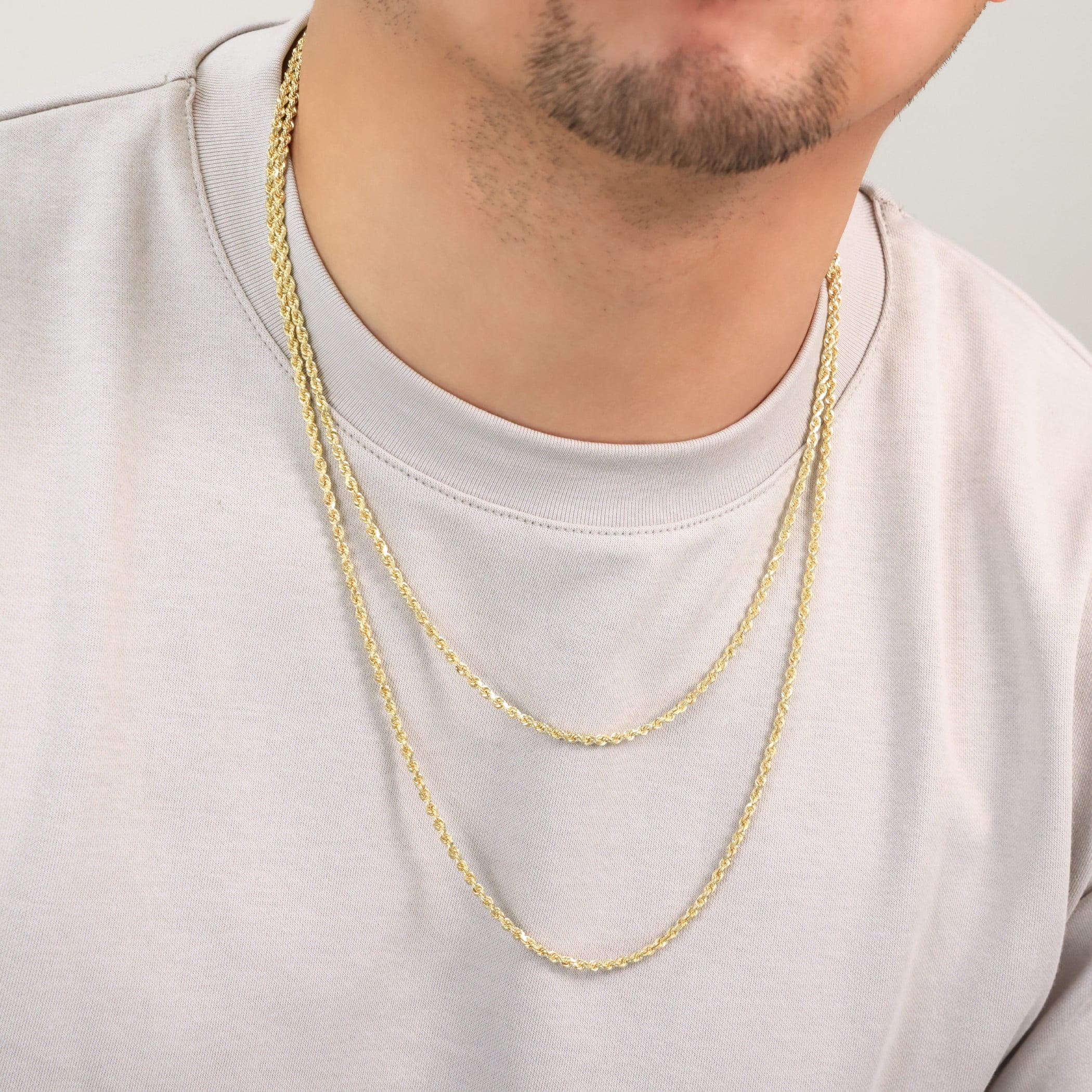 Nuragold 14k Yellow Gold 3mm Rope Chain Diamond Cut Necklace, Mens Womens Jewelry 16" - 30"