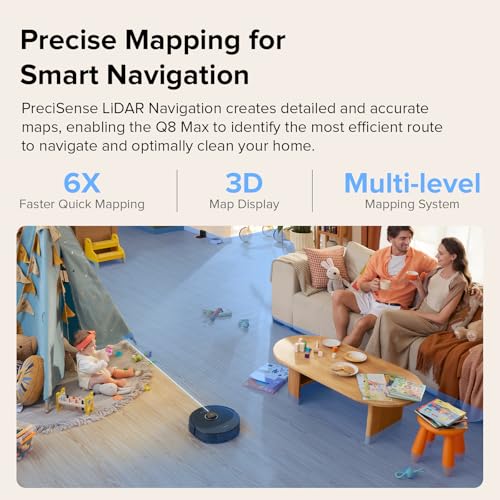 roborock Q8 Max Robot Vacuum and Mop Cleaner, DuoRoller Brush, 5500Pa Strong Suction, Lidar Navigation, Obstacle Avoidance, Multi-Level Mapping
