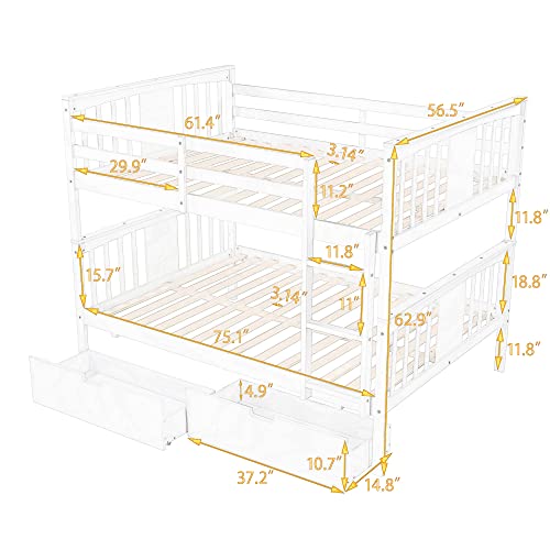 SOFTSEA Twin Over Full Bunk Bed with Slide, Solid Wood Bunk Beds with Stairs for Kids