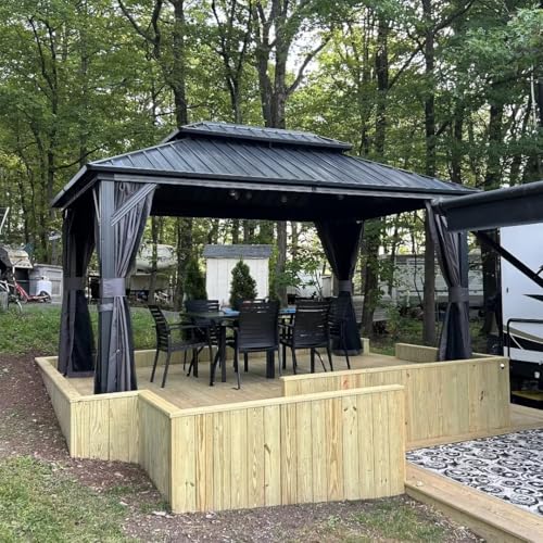 Domi 10’ x 10’ Hardtop Gazebo Metal Frame Canopy with Netting & Curtains