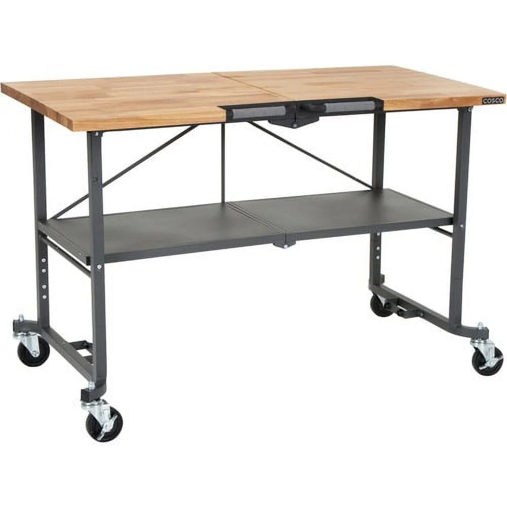 Cosco SmartFold Butcher Block Portable Workbench 52" Table Top Width x 34.80" Table Top Depth - 25.50" Height - Assembly Required - Gray