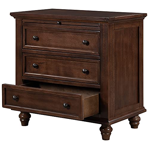 Knocbel 3-Drawer Nightstand with Pull-Out Tray, Wooden Bedside Night Stand Sofa Side End Table with Legs, 110lbs Weight Capacity