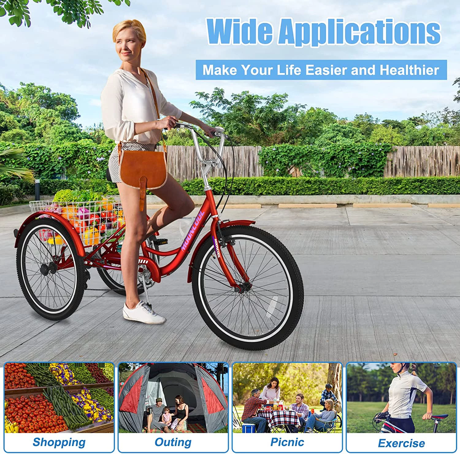 ABORON 26 inch 7 Speed Adult Tricycles , 3-Wheels Cruiser Bike with Basket, Trikes for Women, Men, Seniors,Adult - Curated Treasures Market