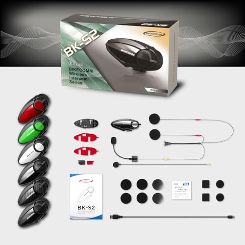 BK-S2 Motorcycle Bluetooth Intercom Headset - Helmet Communication System, Waterproof Speaker, Voice Comm Earbuds, Helmet Headphone