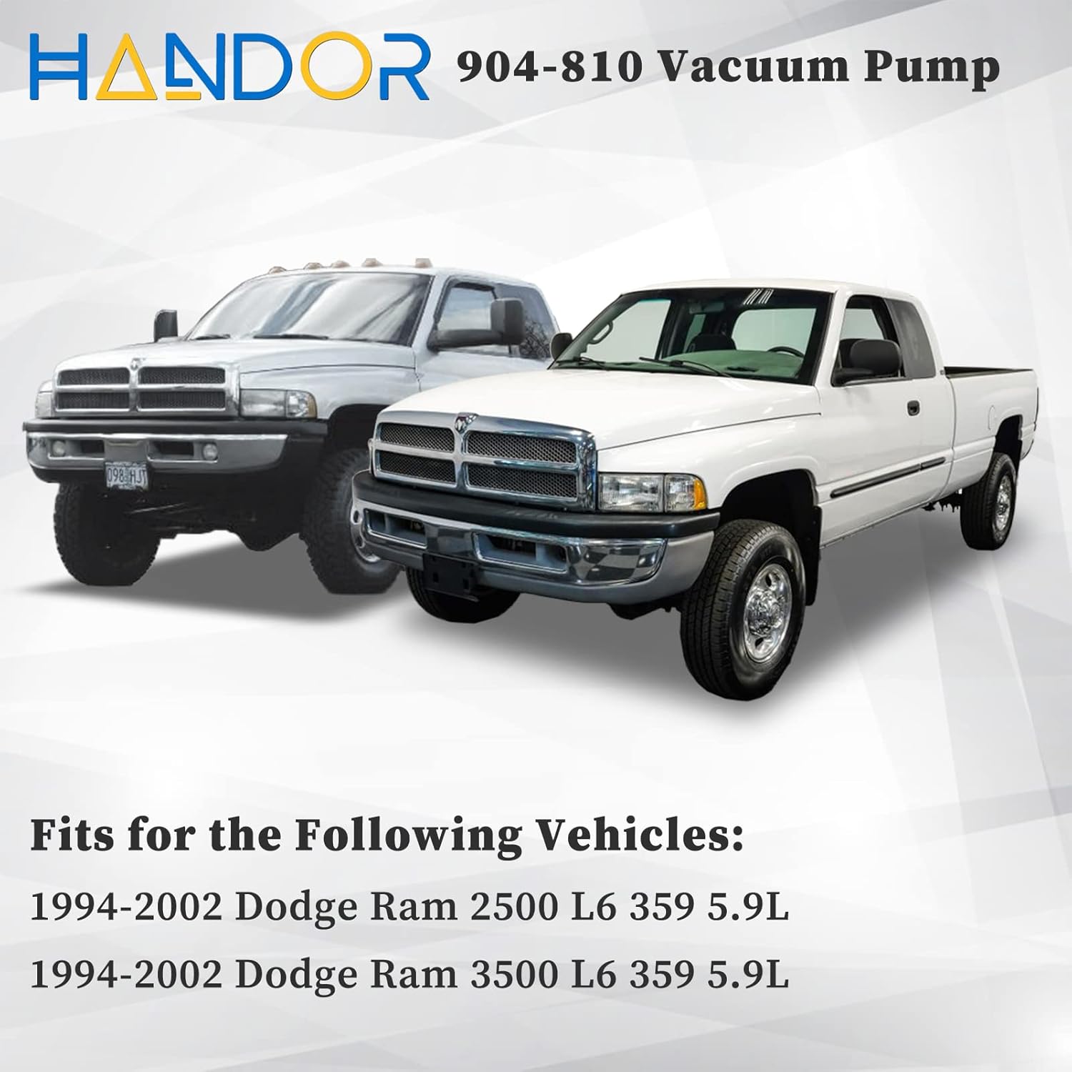 Handor 904-810 Gear Driven Mechanical Vacuum Pump Compatible with 1994-2002 Ram 2500 3500 Pickup Truck 5.9L Replacement# 5019734AA