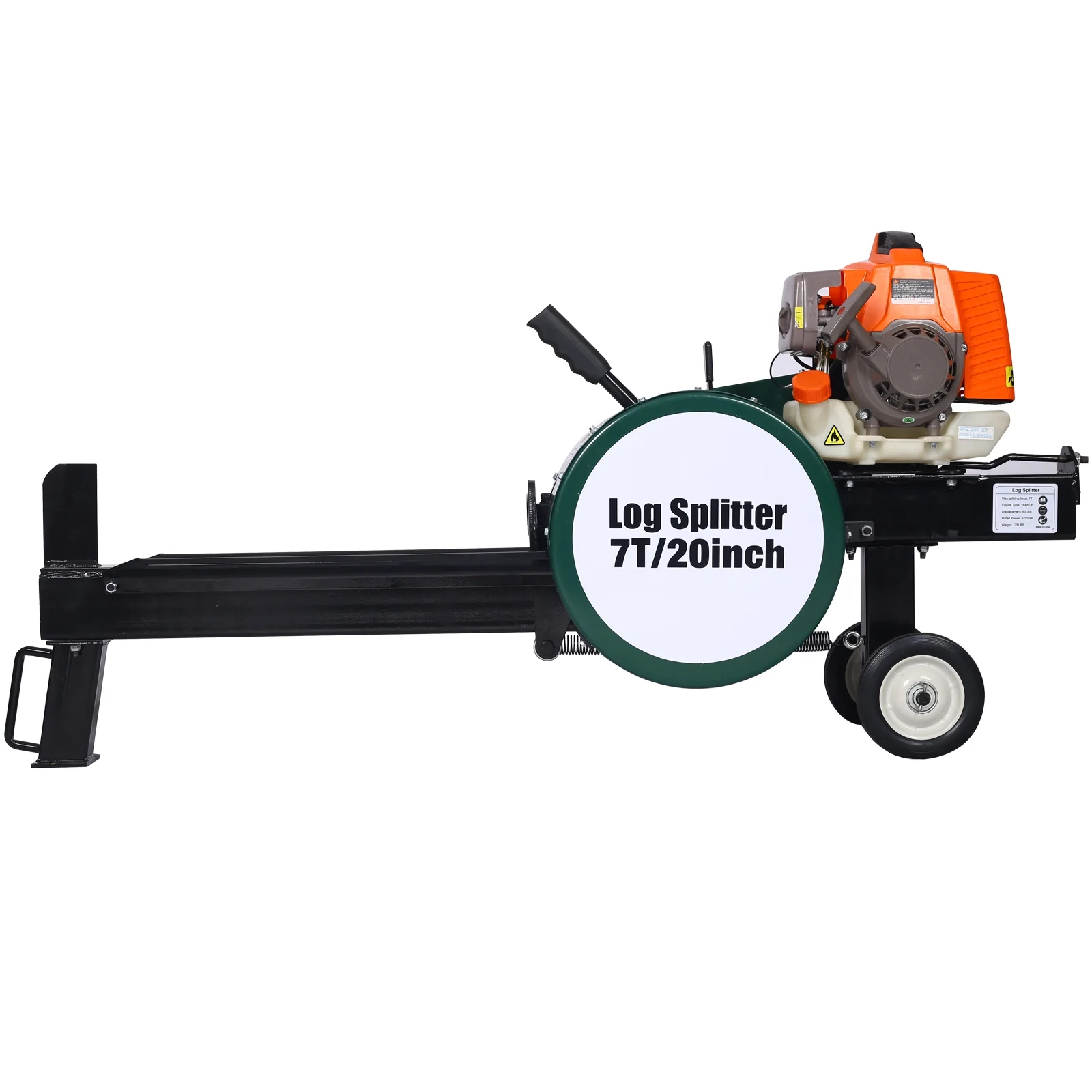 Dcenta Double Flywheel Electric Log Splitter 7-Ton Compact Horizontal Gas Log Splitter with Auto Return 20in
